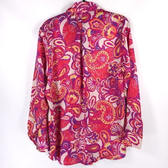 NWT HAVER LONDON Paisley Floral Button Down Shirt LS 2 Ways Untied Tied Size S/P - Picture 2 of 10
